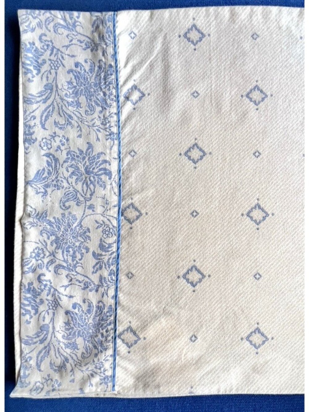 Sheridan Home KING Size Pillowcase Blue Cream Jacquard 100% Cotton Bedding NICE
